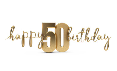 Happy 50th birthday gold greeting background. 3D Rendering