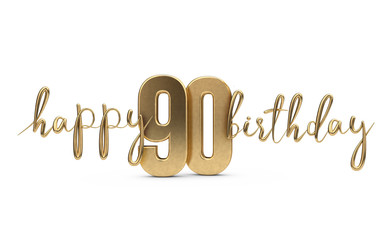 Happy 90th birthday gold greeting background. 3D Rendering