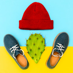 Fashionable Platform Shoes and beanie cap. Hipster look