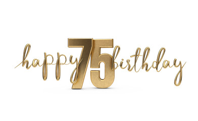 Happy 75th birthday gold greeting background. 3D Rendering