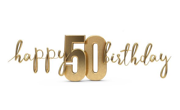 Happy 50th birthday gold greeting background. 3D Rendering