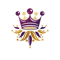 Royal Crown vector illustration. Heraldic design element. Retro style logo. Ornate logotype isolated on white background.