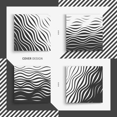 Abstract wavy background. Pattern with optical illusion. Textbook, booklet or brochure mockup. Cover design template. Futuristic vector illustration.
