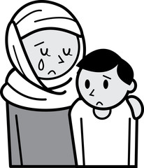 悲しむイスラム教徒の母子