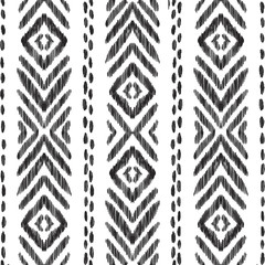Tribal seamless pattern. Black and white vector illustration. Ethnic ornament in the Aztec, Navajo and American Indian style. Can be used for textile, background, wallpaper or wrapping paper. - 211132259