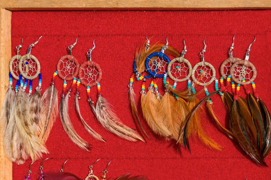 National Peruvian feather jewelry is sold in the market