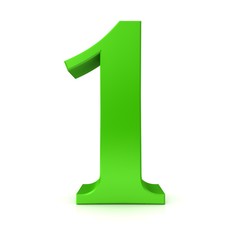 3d number 1 green sign rendering isolated on white background