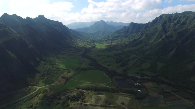 aerial shot of Hawaii valley. Kaaawa valley, Kualoa Ranch