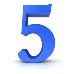number 5 five blue 3d numbers rendering sign 5 icon isolated on white background