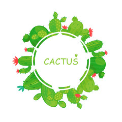 Round frame of cacti. Border. Vector illustration.