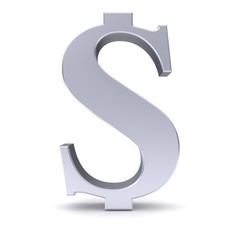 silver dollar sign 3d isolated on white background