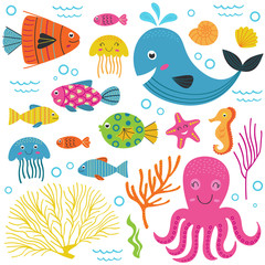 set of isolated with marine animals  part 1 - vector illustration, eps © nataka