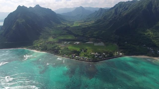 aerial shot of Hawaii valley. Kaaawa valley, Kualoa Ranch