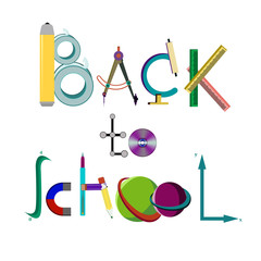 Inscription Back to school of school supplies, vector illustration