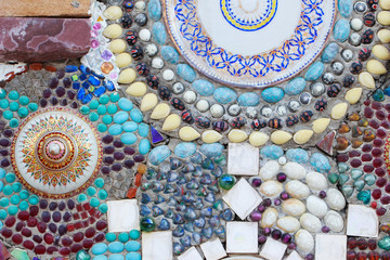 Colorful glass and tile wall texture background, mosaic art
