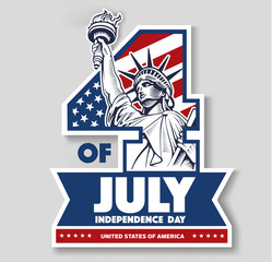 4 of July, day of independence, Statue of liberty, USA flag