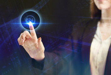 The concept of business, technology, the Internet and the network. A young entrepreneur working on a virtual screen of the future and sees the inscription: