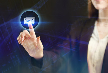 The concept of business, technology, the Internet and the network. A young entrepreneur working on a virtual screen of the future and sees the inscription: