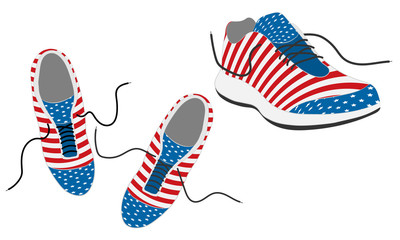 sport running shoes with laces. snickers in colors of USA nation flag