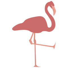 Vector image of a pink flamingo standing on one leg with the other leg up in the air. Each body part is on a separate layer.