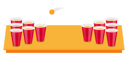 Beer Pong Tournament flyer as red cups and ping pong ball