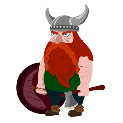 Bearded brave Viking with an ax and shield