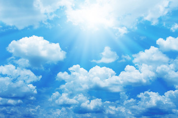 Beautiful blue sky with sun for background