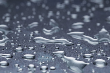 Drops of water on a gray background closeup