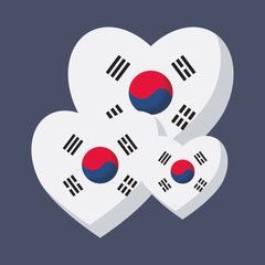 south korea flag in hearts shape over blue background, colorful design. vector illustration