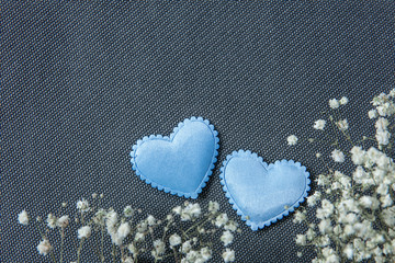 Hearts and beautiful flowers on grey background