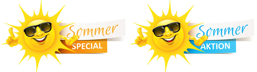 Cartoon Sonne mit Sonnenbrille und Banner - Sommer Aktion, Special Set