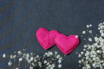 Hearts and beautiful flowers on grey background