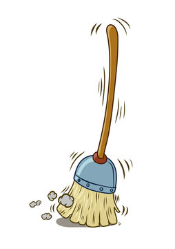 A cartoon broom sweeping by itself. Vector illustration