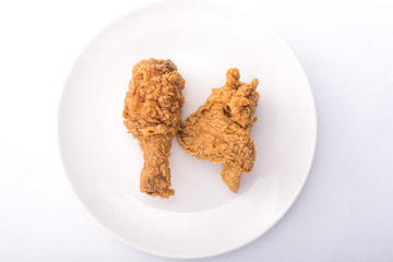 Delicous hot and crispy fried chicken isolated on a white background