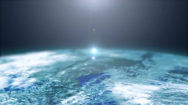 HD Earth Planet Surface/
Animation of a realistic earth planet surface with cloudscape motion and lens flare effect