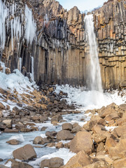 Svartifoss waterfall in winter season, Iceland