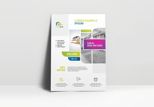 Business Flyer Layout with Green, Blue, and Pink Accents