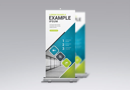 Blue, Gray, and Green Business Banner Layout
