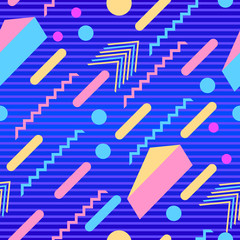 Memphis seamless pattern. Geometric elements memphis in the style of 80s. Points and dotted lines. Vector illustration