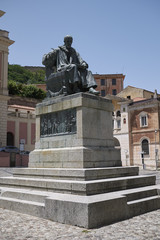 Fototapeta na wymiar Cosenza, Italy - June 12, 2018 : View of Bernardino Telesio statue in Piazza XV marzo