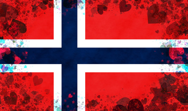 Illustration of a Norwegian flag with small hearts as a frame