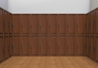 3d rendering. dark brown wooden locker row wall background.