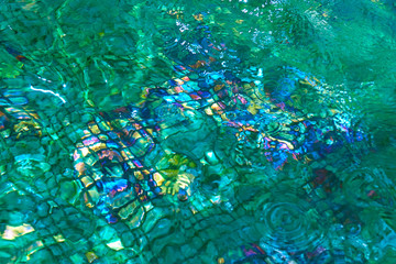 Photo of the bottom of the fountain with mosaic