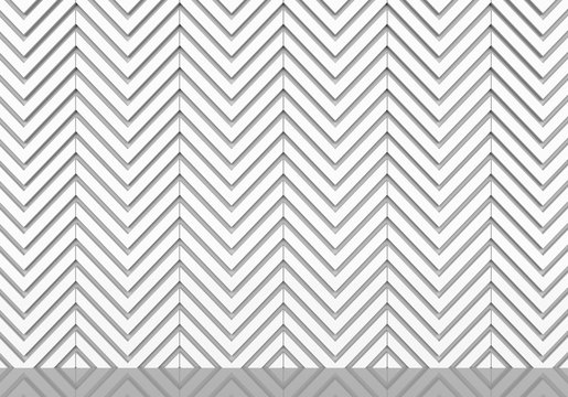 3d rendering. Abstract white zigzag pattern wall and floor background.