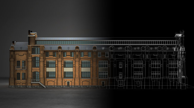 Fabbrica di epoca vittoriana, Magazzino, illustrazione 3d