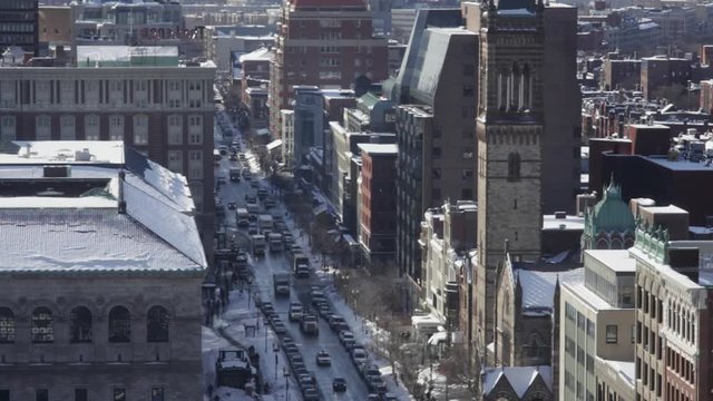 The Boston Cityscape, Roofs & Traffic on a chilly winter day