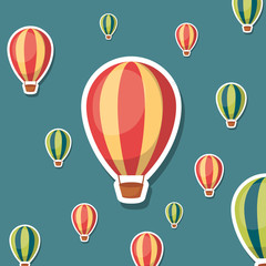 Heißluftballonhintergrund, buntes Design. Vektor-Illustration