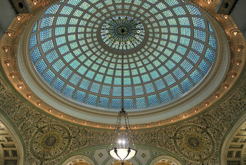Chicago, Illinois, USA - June 22, 2018 - View of the interior and of the dome at the Chicago...