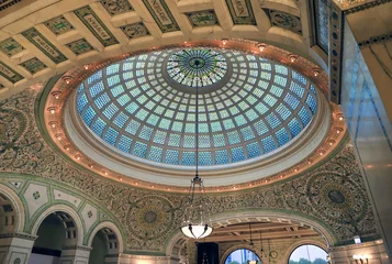 Fotobehang Chicago, Illinois, USA - June 22, 2018 - View of the interior and of the dome at the Chicago Cultural Center. © Jbyard