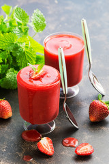 Strawberry smoothies. Cold summer berry smoothies. Selective focus.